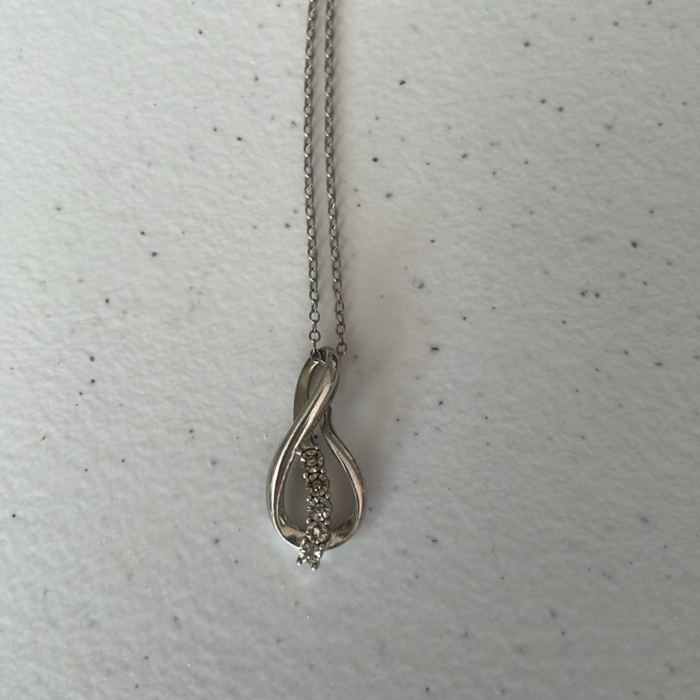 Infinity style diamond necklace. 19inch chain. 925 silver.